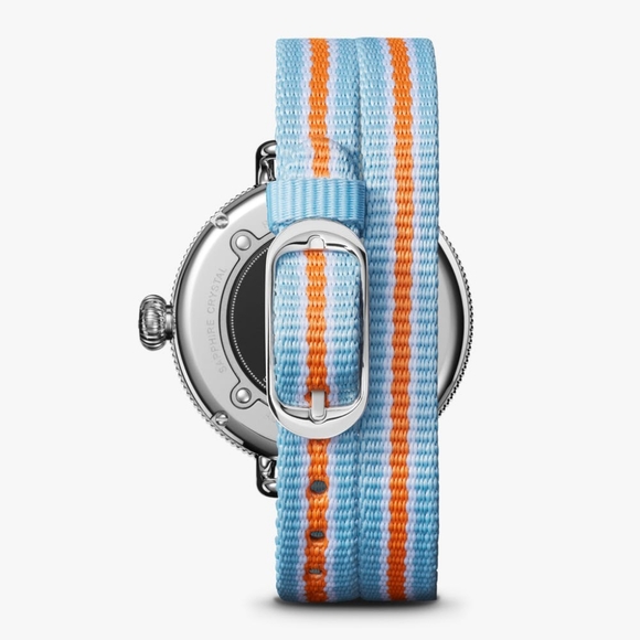 🌼 NWT Shinola Birdy blue, white + orange reversible nylon strap watch - Picture 5 of 11